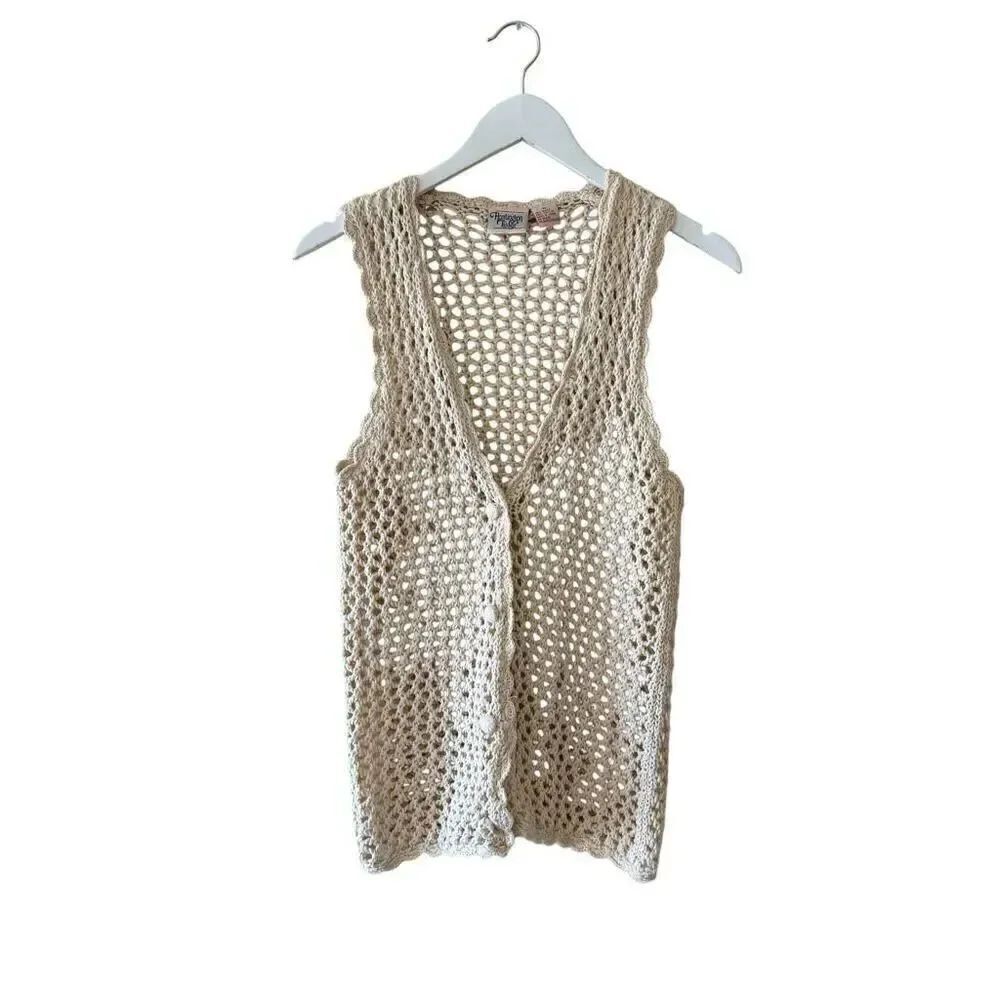 Huntington Ridge Ramie Cotton Cream Botton Boho Festival Crochet Vest M # 2244